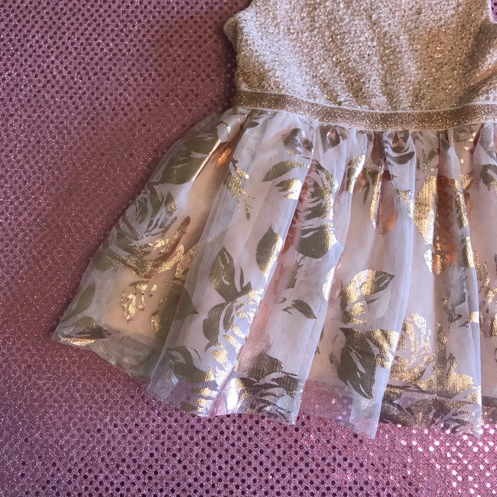 SOLD The Childrens Place Sparkle Floral Gold Dress - Picture 4 of 11